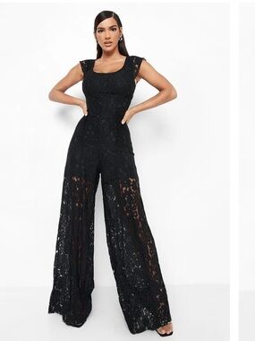 NWT Boohoo Lace Wide Leg Jumpsuit